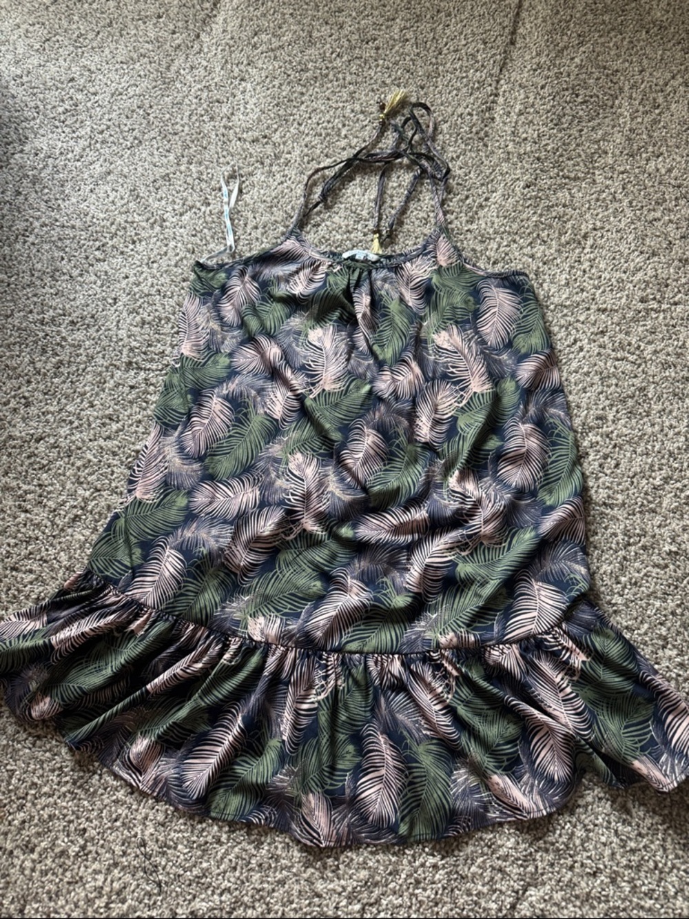 Blue Island Tropical Print Ruffle-Hem Slip Dress/Tunic - multi use sleeves